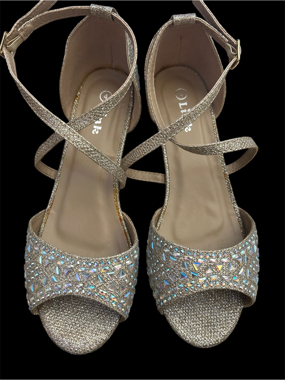 Link Rose Gold Glitter Crystal Strappy Heels